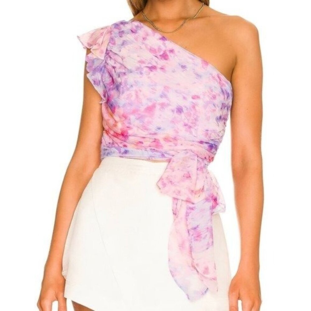 Amanda Uprichard Bea One Shoulder Top M Cotton Candy Pink Chiffon Bow Spring